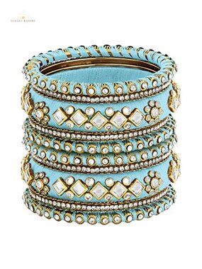 Handmade Silk Thread Faux Stone Studded Bangle Set Indian Wedding Jewelry Women